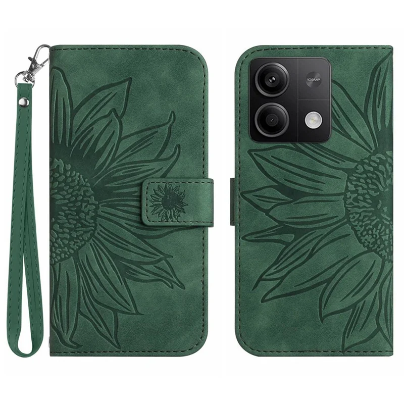 HT04 For Xiaomi Redmi Note 13 Pro 4G / Poco M6 Pro 4G Case Leather Phone Cover with Wrist Strap - Dark Green