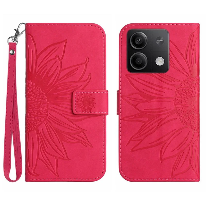 HT04 For Xiaomi Redmi Note 13 Pro 4G / Poco M6 Pro 4G Case Leather Phone Cover with Wrist Strap - Rose