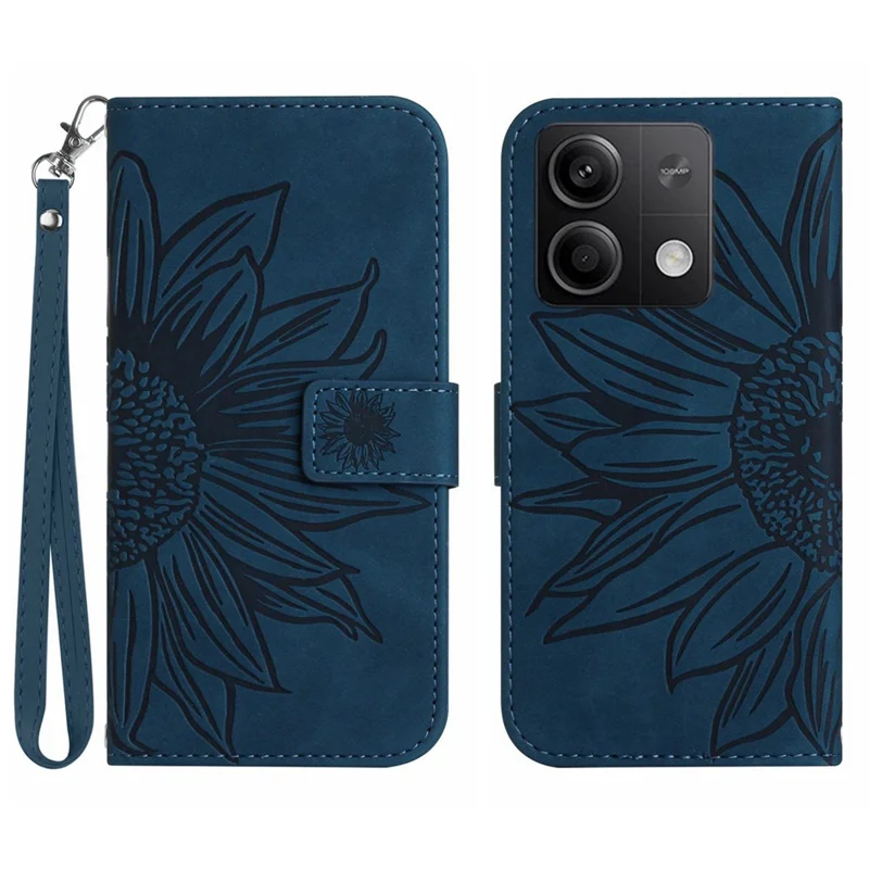 HT04 For Xiaomi Redmi Note 13 Pro 4G / Poco M6 Pro 4G Case Leather Phone Cover with Wrist Strap - Dark Blue