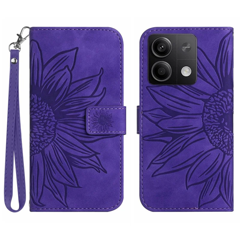 HT04 For Xiaomi Redmi Note 13 Pro 4G / Poco M6 Pro 4G Case Leather Phone Cover with Wrist Strap - Dark Purple