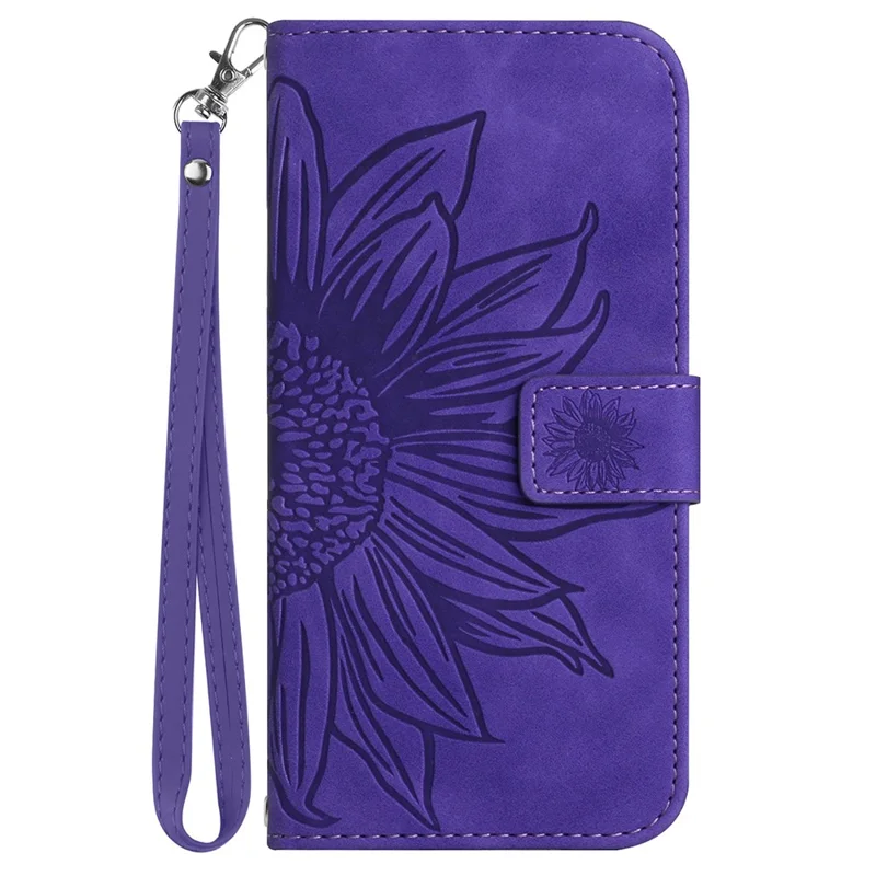 HT04 For Xiaomi Redmi Note 13 Pro 4G / Poco M6 Pro 4G Case Leather Phone Cover with Wrist Strap - Dark Purple