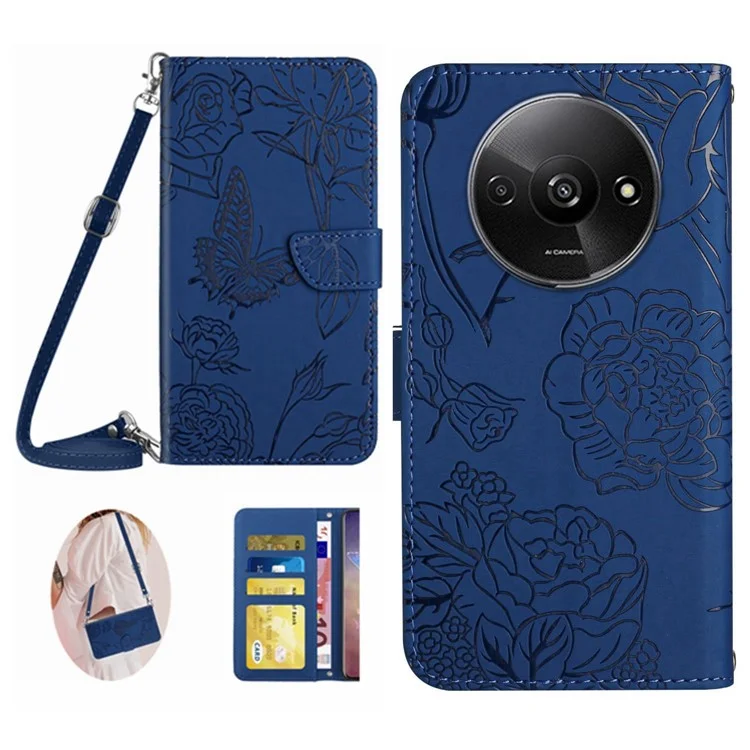 HT03 For Xiaomi Redmi A3 / Poco C61 4G Shockproof Case Imprinted Leather Phone Cover - Blue