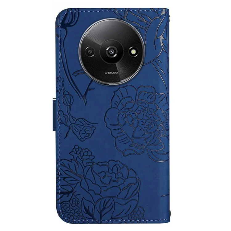 HT03 For Xiaomi Redmi A3 / Poco C61 4G Shockproof Case Imprinted Leather Phone Cover - Blue