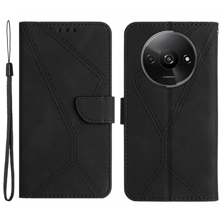 HT05 para Xiaomi Redmi A3 / Poco C61 4G Wallet Phone Case Capa de couro PU Folio Flip - Preto