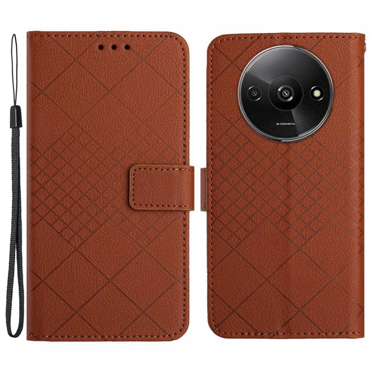 HT06 For Xiaomi Redmi A3 Case Rhombus Pattern PU Leather Folio Phone Cover - Brown