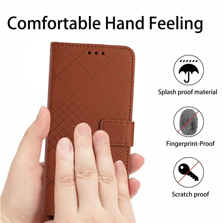 HT06 For Xiaomi Redmi A3 Case Rhombus Pattern PU Leather Folio Phone Cover - Brown