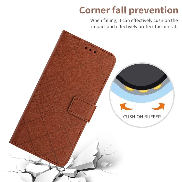 HT06 For Xiaomi Redmi A3 Case Rhombus Pattern PU Leather Folio Phone Cover - Brown