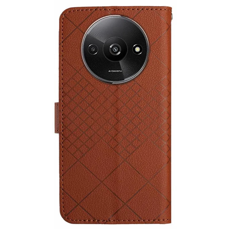 HT06 For Xiaomi Redmi A3 Case Rhombus Pattern PU Leather Folio Phone Cover - Brown