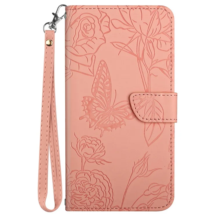 HT03 For Xiaomi Redmi A3 4G / Poco C61 4G Case Butterfly Flower Leather Flip Phone Cover with Hand Strap - Pink