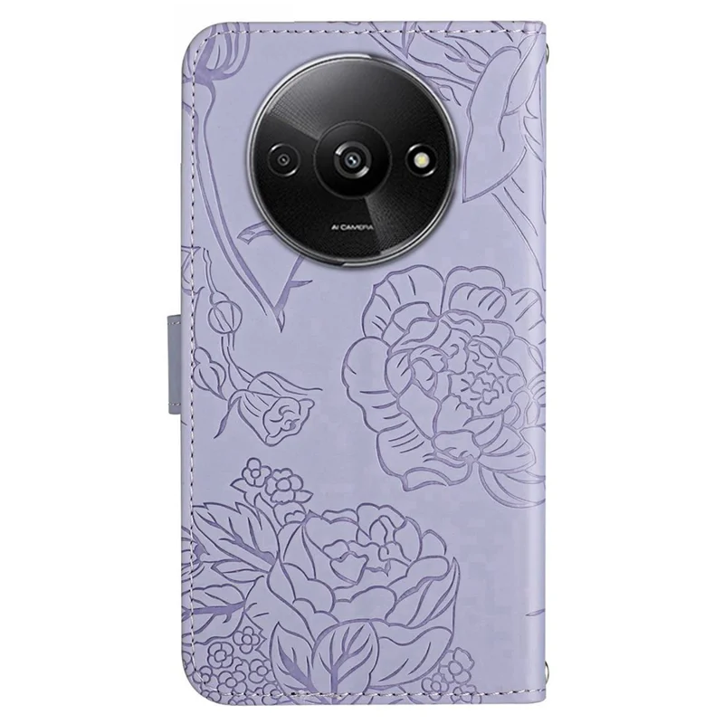 HT03 For Xiaomi Redmi A3 4G / Poco C61 4G Case Butterfly Flower Leather Flip Phone Cover with Hand Strap - Purple