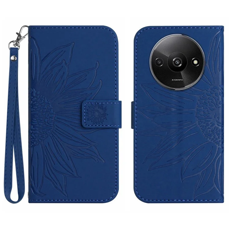 HT04 Para Xiaomi Redmi A3 4G / Poco C61 4G Funda Cartera Girasol Bolso Flip Funda de Teléfono de Cuero - Zafiro