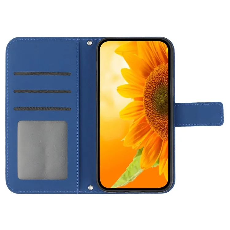 HT04 Para Xiaomi Redmi A3 4G / Poco C61 4G Funda Cartera Girasol Bolso Flip Funda de Teléfono de Cuero - Zafiro