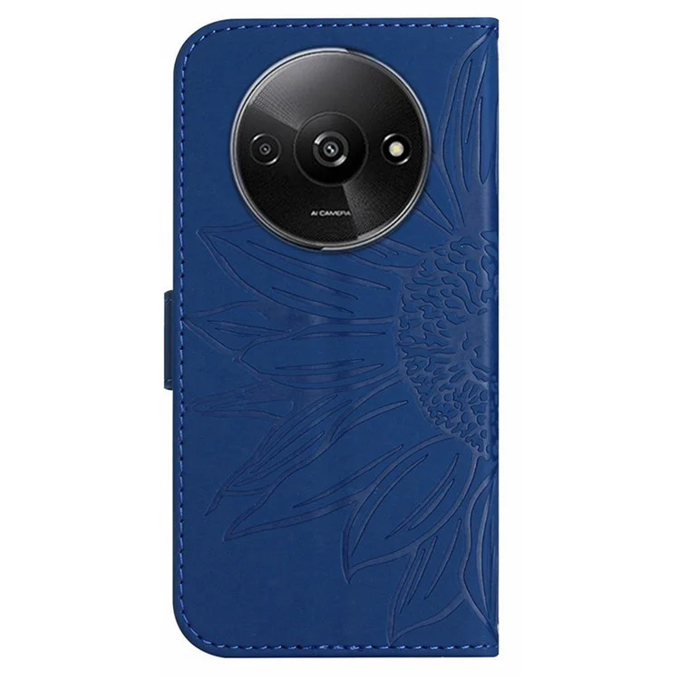 HT04 Para Xiaomi Redmi A3 4G / Poco C61 4G Funda Cartera Girasol Bolso Flip Funda de Teléfono de Cuero - Zafiro