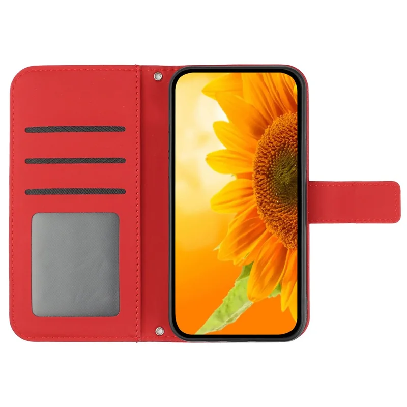 HT04 For Xiaomi Redmi A3 4G / Poco C61 4G Wallet Case Sunflower Handbag Flip Leather Phone Cover - Red