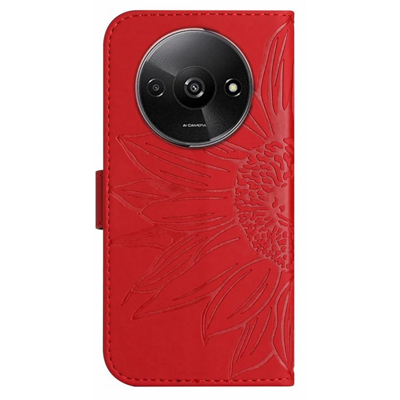 HT04 For Xiaomi Redmi A3 4G / Poco C61 4G Wallet Case Sunflower Handbag Flip Leather Phone Cover - Red