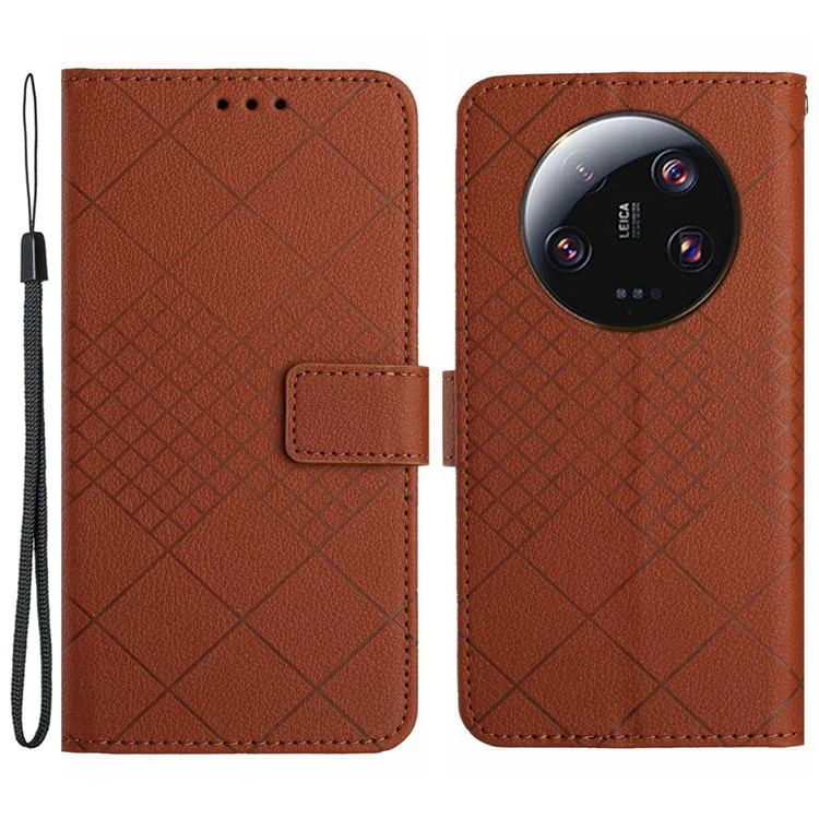 HT06 для Xiaomi 14 Ultra Магнитный чехол для телефона из искусственной кожи с рисунком в ромбик - коричневый