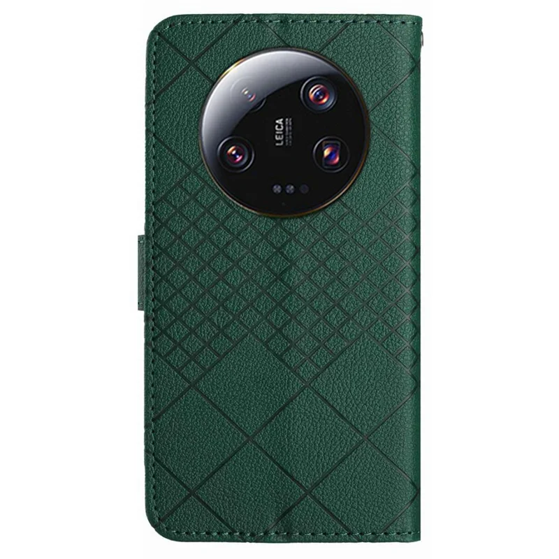 HT06 For Xiaomi 14 Ultra Magnetic Phone Case PU Leather Imprinting Rhombus Pattern Cover - Green