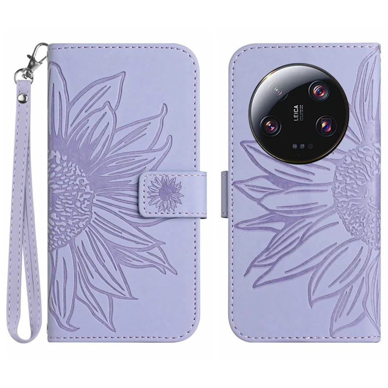 Funda para Xiaomi 14 Ultra con diseño de girasol y piel al tacto - Morado claro 