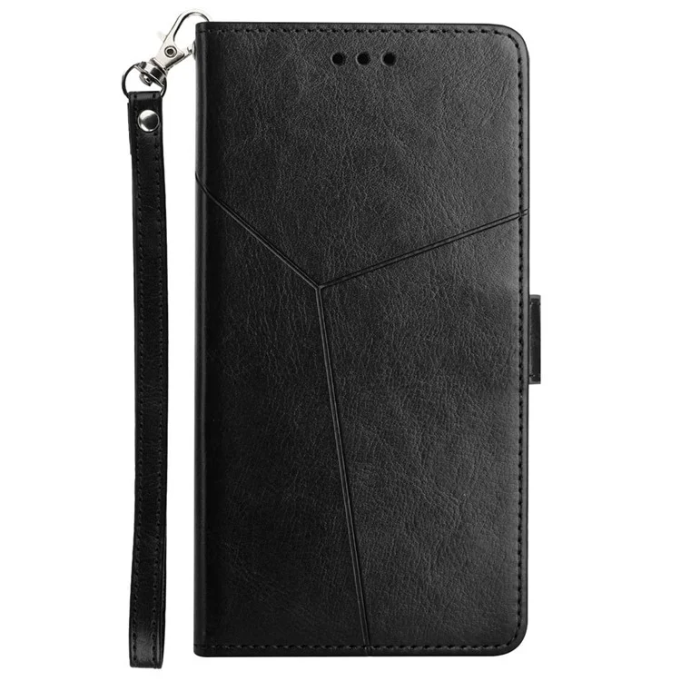 HT01 Para Xiaomi 14 Ultra Case Y-shaped Lines Flip Leather Phone Cover with Strap - Preto