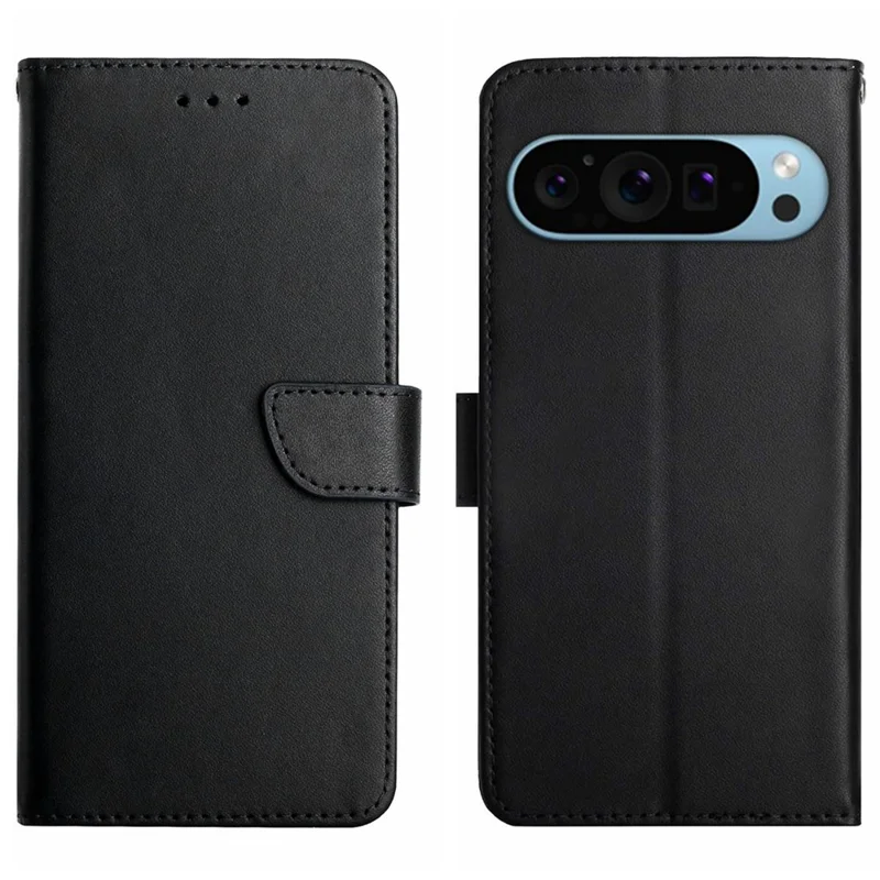 HT02 For Google Pixel 9 Pro XL Case Genuine Cow Leather Phone Cover Nappa Texture - Black