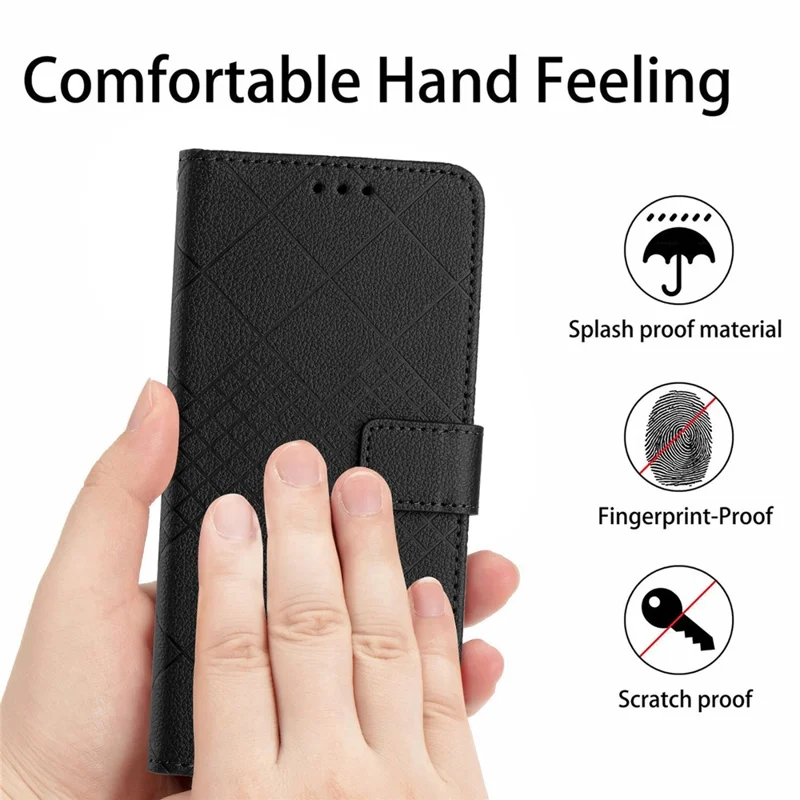 HT06 For Google Pixel 10 Pro XL / 9 Pro XL Case PU Leather Rhombus Pattern Wallet Phone Cover - Black