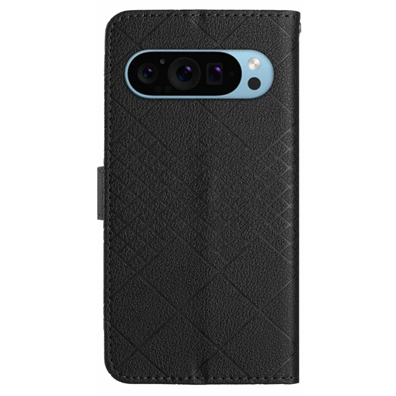 HT06 For Google Pixel 10 Pro XL / 9 Pro XL Case PU Leather Rhombus Pattern Wallet Phone Cover - Black