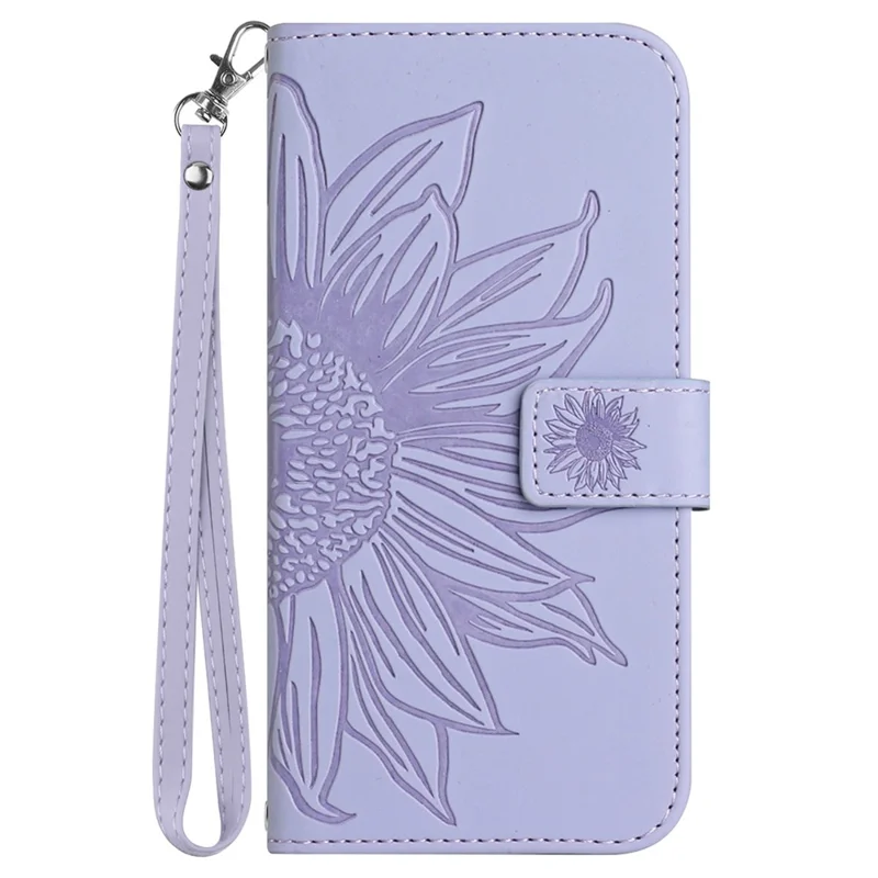 HT04 For Google Pixel 10 Pro XL / 9 Pro XL Sunflower Case with Strap Wallet Leather Phone Cover - Light Purple