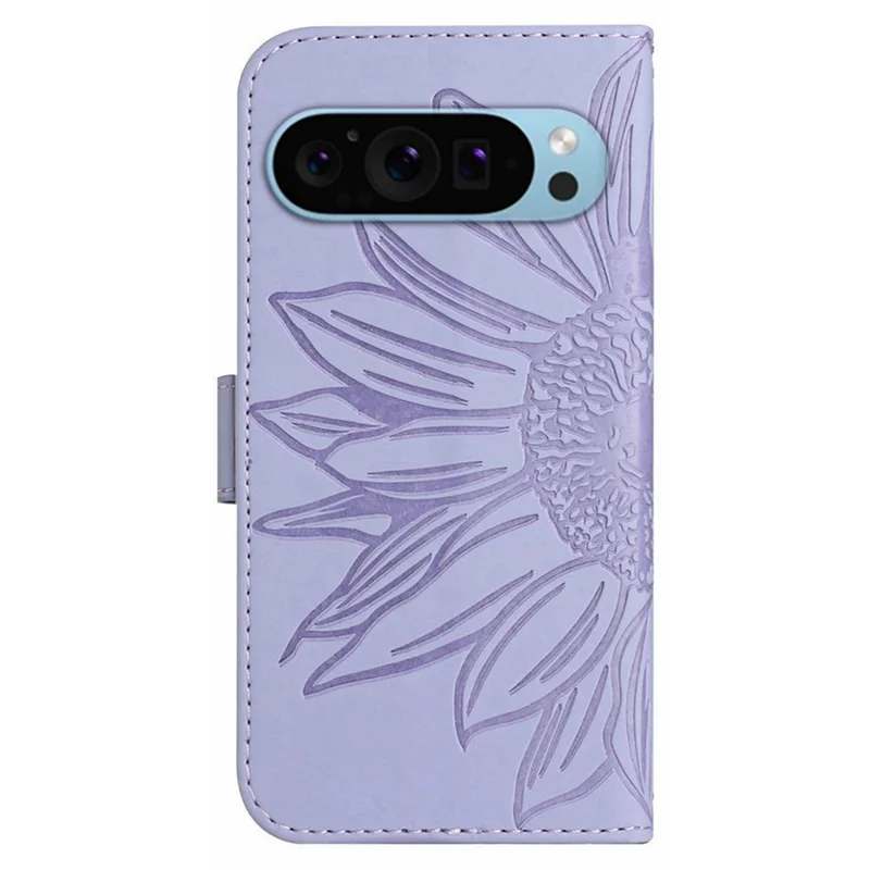HT04 For Google Pixel 10 Pro XL / 9 Pro XL Sunflower Case with Strap Wallet Leather Phone Cover - Light Purple