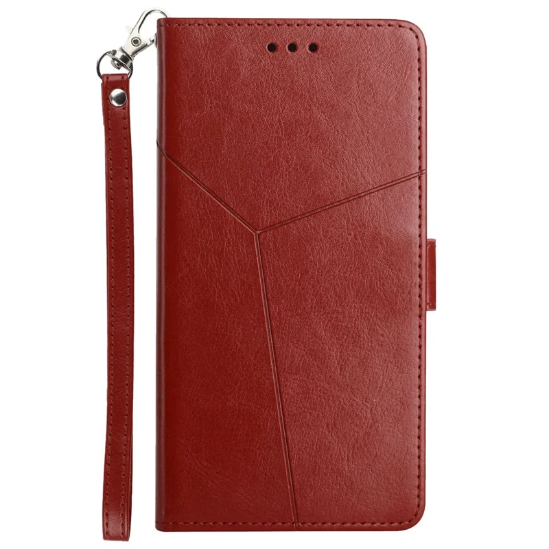 For Google Pixel 10 Pro XL / 9 Pro XL Case with Wrist Strap Y Shaped Lines Imprint Leather Phone Cover - Brown