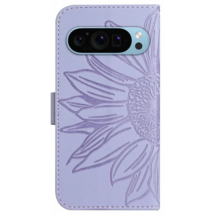 HT04 für Google Pixel 9 Pro XL Lederhülle mit Querträger, Handycover mit Geldbörse und Ständer - Hellpurpur