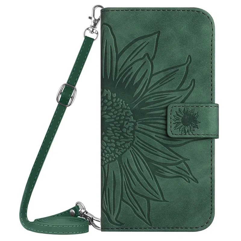 HT04 For Google Pixel 9 Pro XL Leather Case Crossbody Phone Cover with Wallet Stand - Dark Green