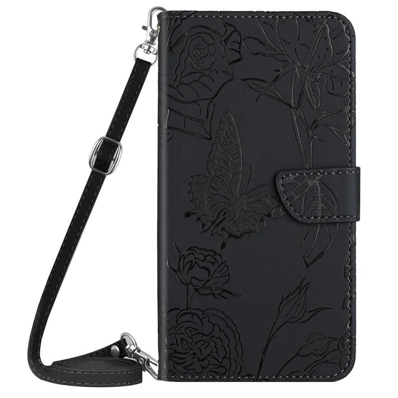 HT03 For Google Pixel 10 Pro / 10 / 9 / 9 Pro Case Imprinted Leather Wallet Phone Cover with Shoulder Strap - Black