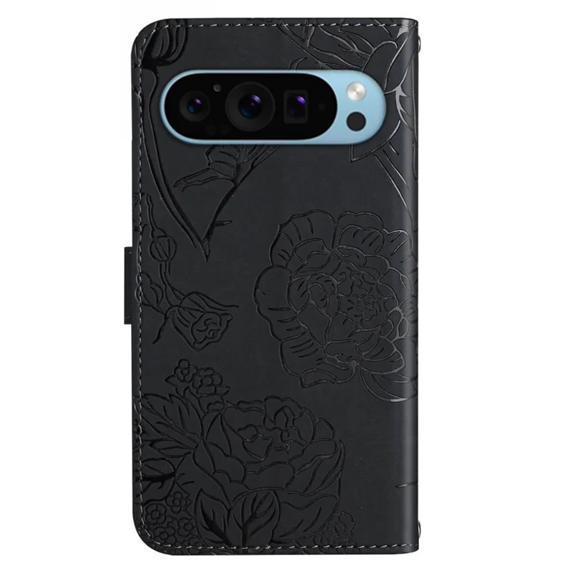 HT03 For Google Pixel 10 Pro / 10 / 9 / 9 Pro Case Imprinted Leather Wallet Phone Cover with Shoulder Strap - Black