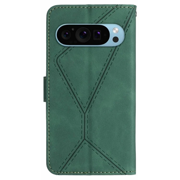 HT05 Funda para Google Pixel 9 / Pixel 9 Pro Funda de cuero sintético tipo billetera con tapa Diseño grabado con líneas - Verde