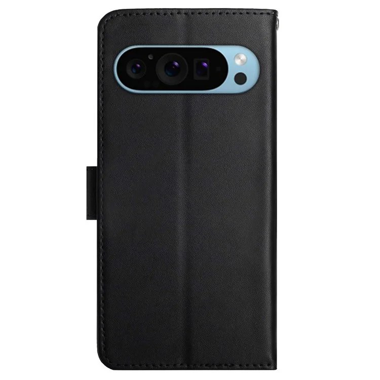 HT02 For Google Pixel 9 / Pixel 9 Pro Case Genuine Cow Leather Wallet Flip Phone Cover - Black
