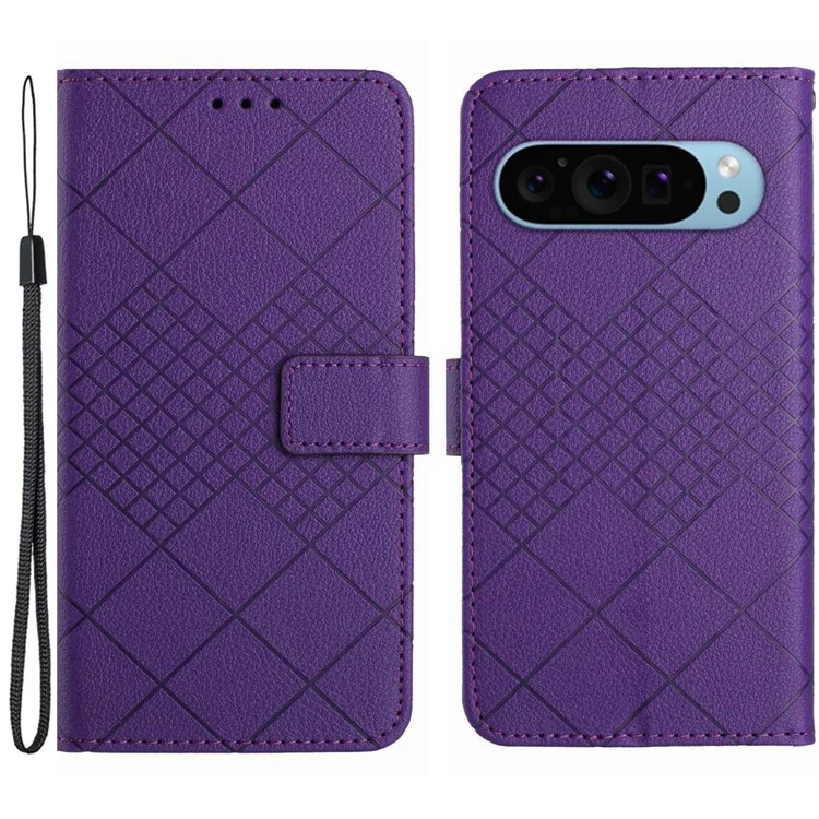 HT06 For Google Pixel 9 / Pixel 9 Pro Case Wallet PU Leather Litchi Texture Phone Cover - Dark Purple