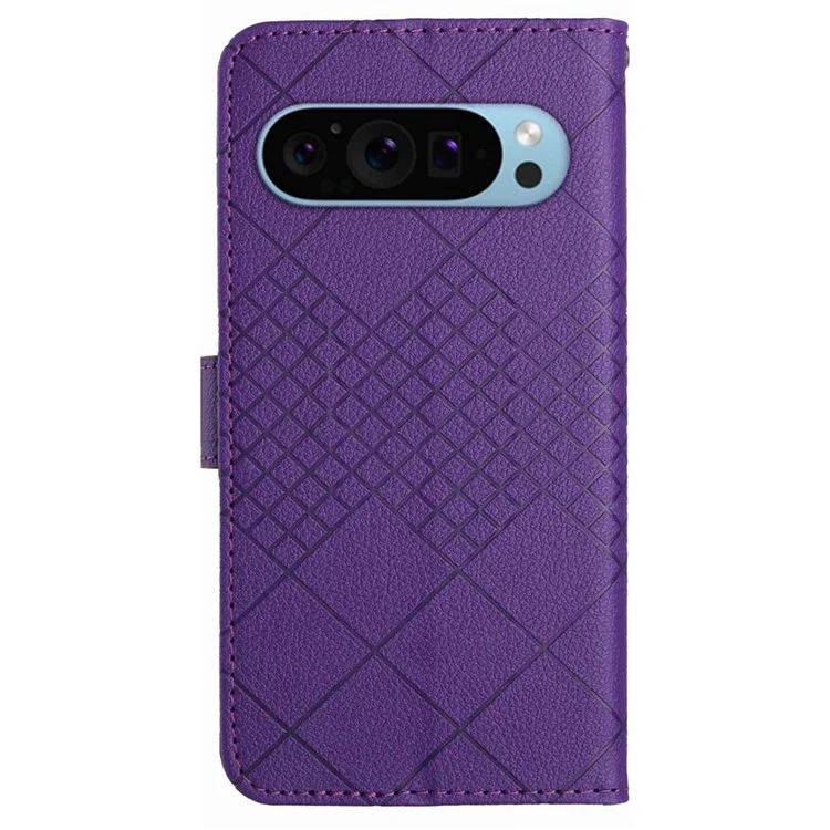 HT06 For Google Pixel 9 / Pixel 9 Pro Case Wallet PU Leather Litchi Texture Phone Cover - Dark Purple