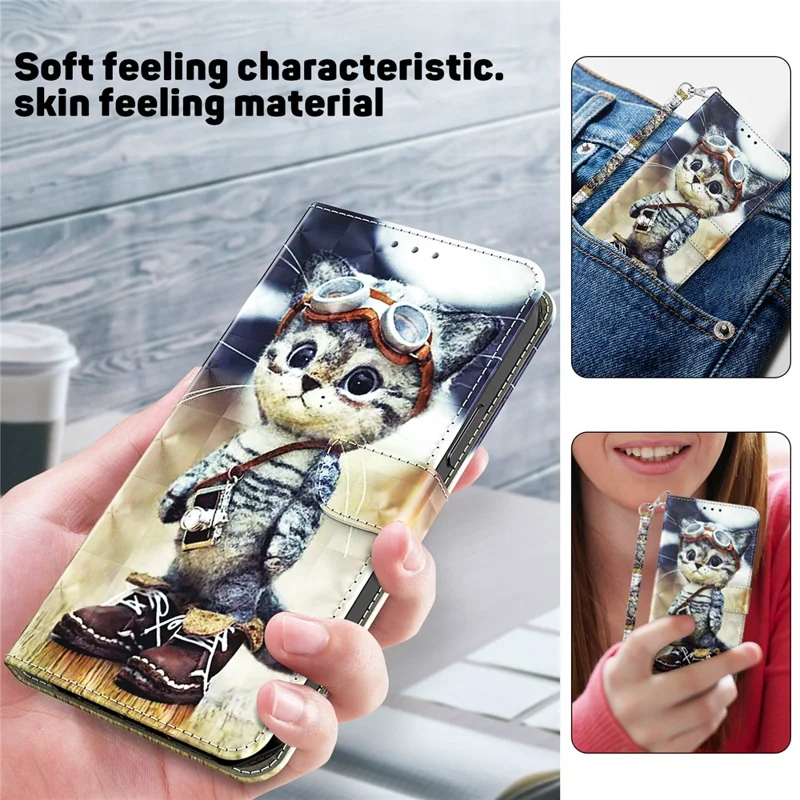 For Xiaomi Redmi 13C 4G / 13C 5G / Poco C65 4G / Poco M6 5G / 13R 5G Magnetic Phone Case 3D Pattern Printing Wallet Cover - Standing Cat