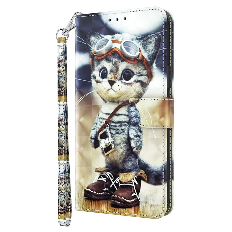 For Xiaomi Redmi 13C 4G / 13C 5G / Poco C65 4G / Poco M6 5G / 13R 5G Magnetic Phone Case 3D Pattern Printing Wallet Cover - Standing Cat