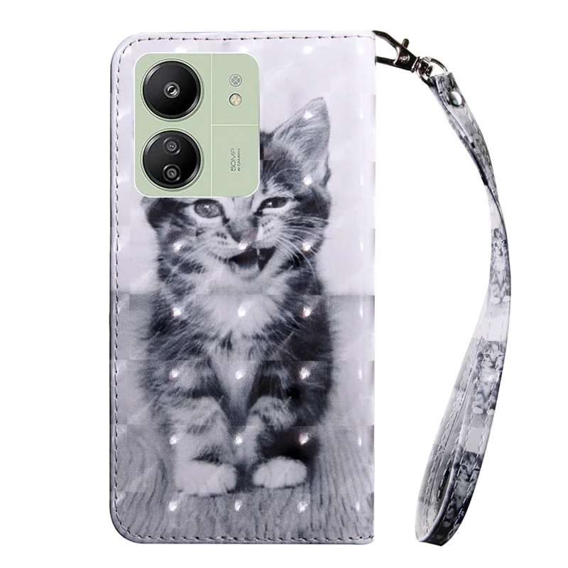 For Xiaomi Redmi 13C 4G / 13C 5G / Poco C65 4G / Poco M6 5G / 13R 5G Magnetic Phone Case 3D Pattern Printing Wallet Cover - Cat