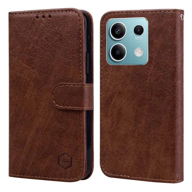 For Xiaomi Redmi Note 13 5G Case Solid Color Leather Folio Wallet Phone Cover - Brown