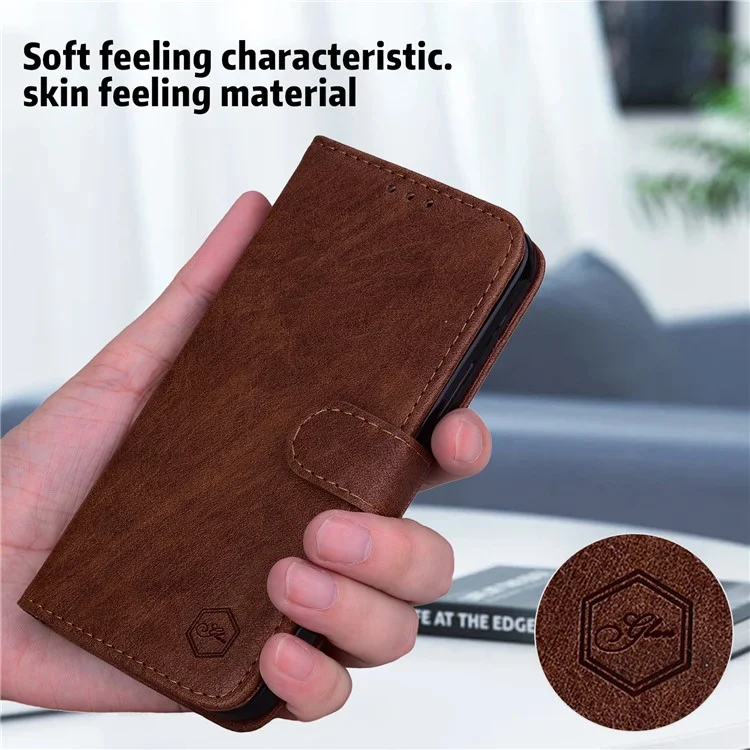 For Xiaomi Redmi Note 13 5G Case Solid Color Leather Folio Wallet Phone Cover - Brown