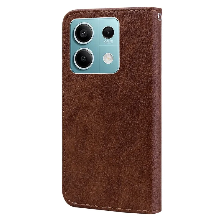 For Xiaomi Redmi Note 13 5G Case Solid Color Leather Folio Wallet Phone Cover - Brown