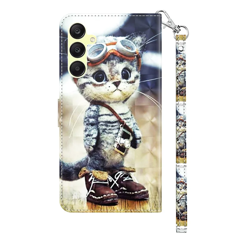 For Samsung Galaxy A25 5G (Global) (161.0 x 76.5 x 8.3mm) Pattern Printing Phone Case with Wrist Strap - Standing Cat
