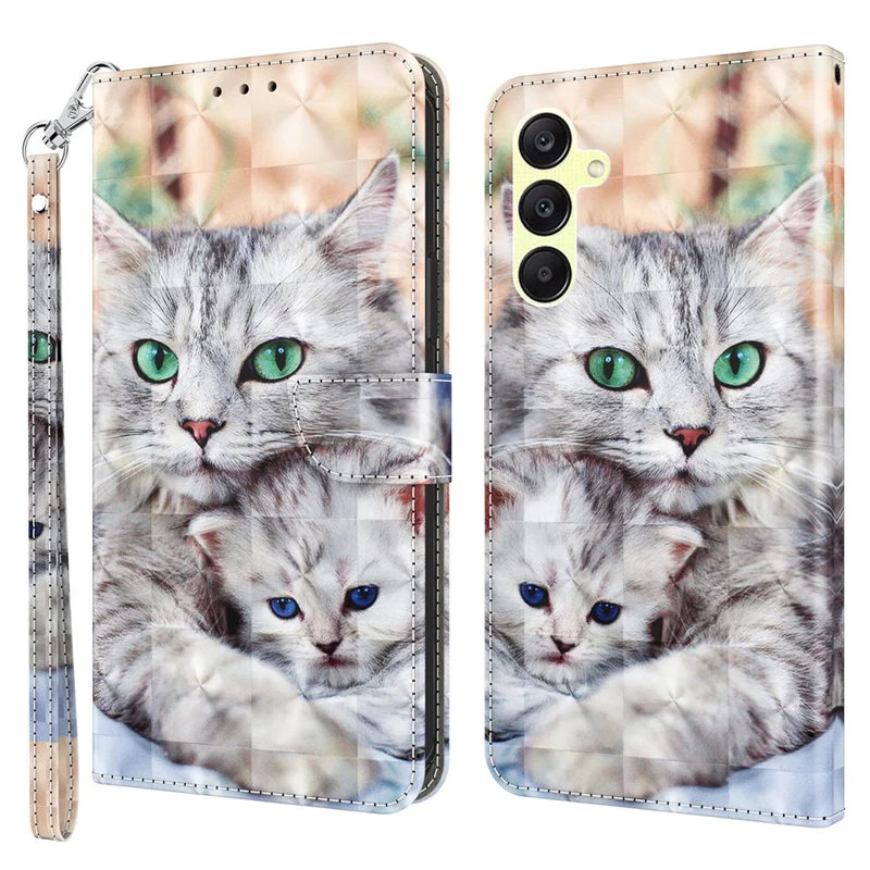 For Samsung Galaxy A25 5G (Global) (161.0 x 76.5 x 8.3mm) Pattern Printing Phone Case with Wrist Strap - Two Cats