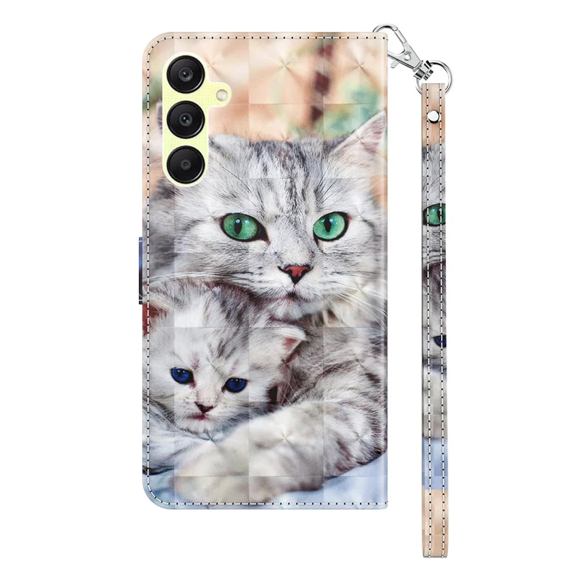 For Samsung Galaxy A25 5G (Global) (161.0 x 76.5 x 8.3mm) Pattern Printing Phone Case with Wrist Strap - Two Cats