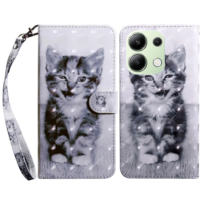 For Xiaomi Redmi Note 13 4G Leather Case 3D Pattern Printing Phone Wallet Cover - Cat