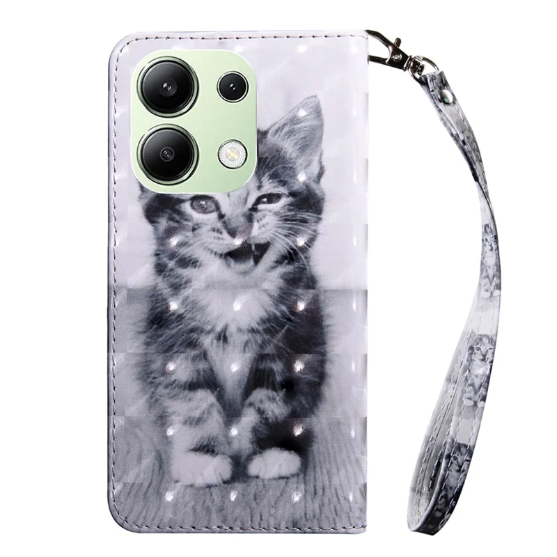 For Xiaomi Redmi Note 13 4G Leather Case 3D Pattern Printing Phone Wallet Cover - Cat