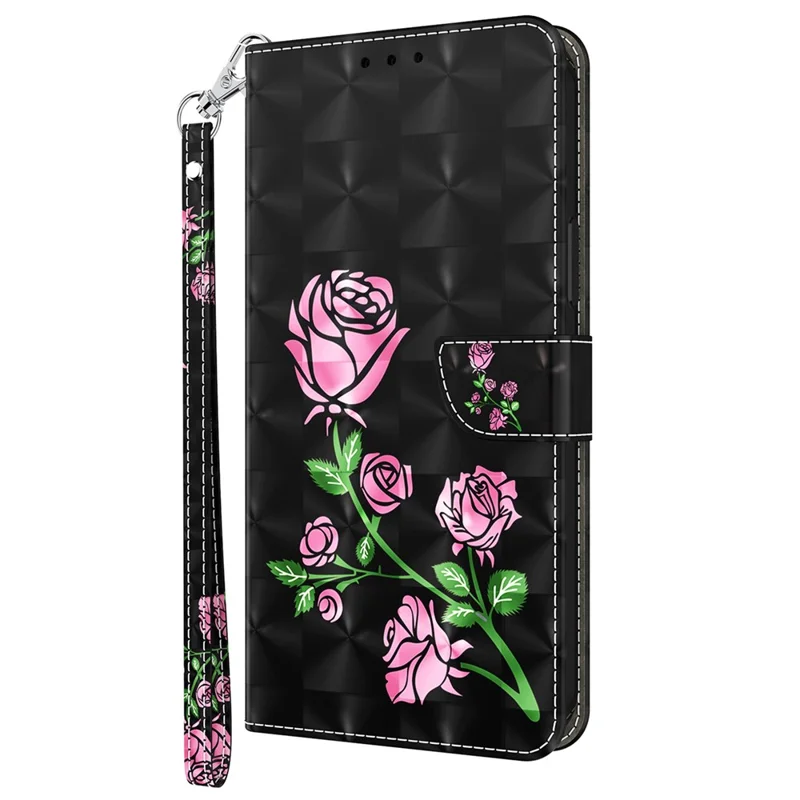 For Xiaomi Redmi Note 13 Pro+ 5G Leather Case 3D Pattern Printing Phone Cover with Hand Strap - Rose Flower
