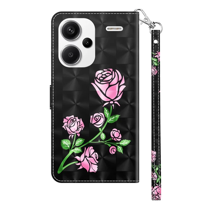 For Xiaomi Redmi Note 13 Pro+ 5G Leather Case 3D Pattern Printing Phone Cover with Hand Strap - Rose Flower